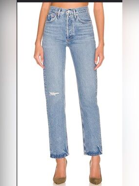 Agolde Light Blue High-Rise Straight Leg Jeans